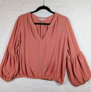 621-O'Neill Women's Peach Blouse Puffy Sleeves Terracotta Color